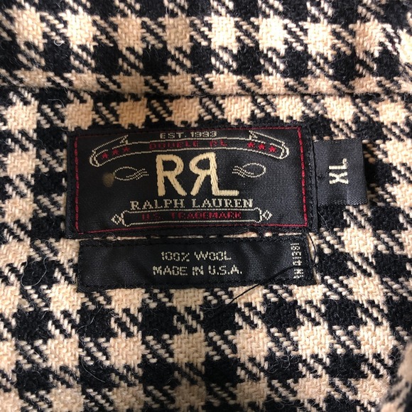 RRL Ralph Lauren Shirt Mens XL Beige Houndstooth Wool Elbow Patch Made In USA - Picture 7 of 15